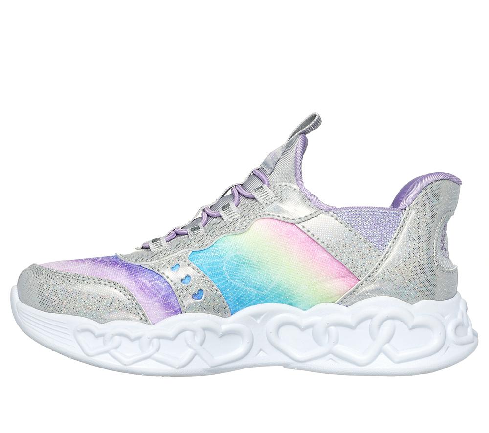 Girls's Skechers Slip-ins: Infinite Heart Lights Light Up Sneakers Silver / Multi  USA |  5194-DOWCX