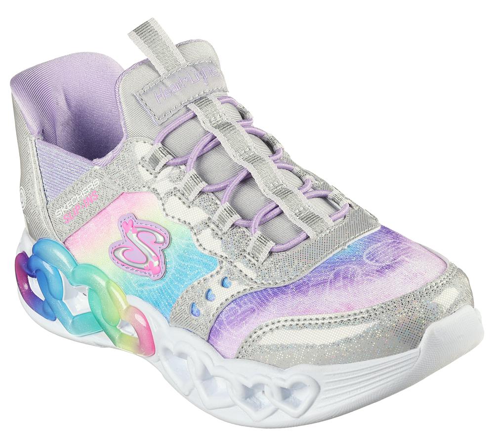 Girls's Skechers Slip-ins: Infinite Heart Lights Light Up Sneakers Silver / Multi  USA |  5194-DOWCX