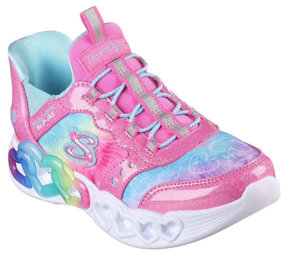 Girls's Skechers Slip-ins: Infinite Heart Lights Light Up Sneakers Pink / Multicolor  USA |  5910-SHIMP