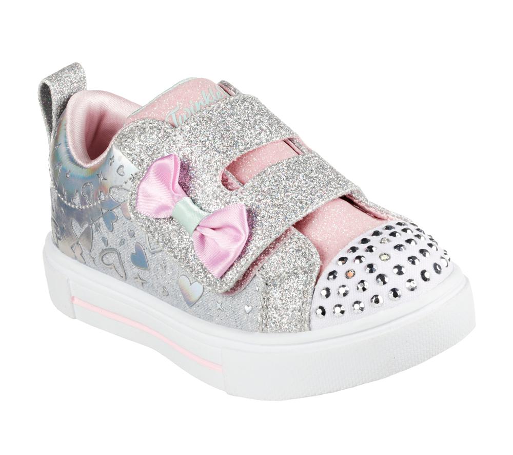 Girls's Skechers Twinkle Toes: Twinkle Sparks - Heather Charmer Light Up Sneakers Grey / Silver  USA |  3209-UGNTC
