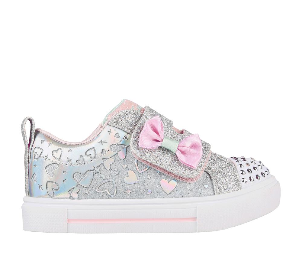 Girls\'s Skechers Twinkle Toes: Twinkle Sparks - Heather Charmer Light Up Sneakers Grey / Silver  USA |  3209-UGNTC