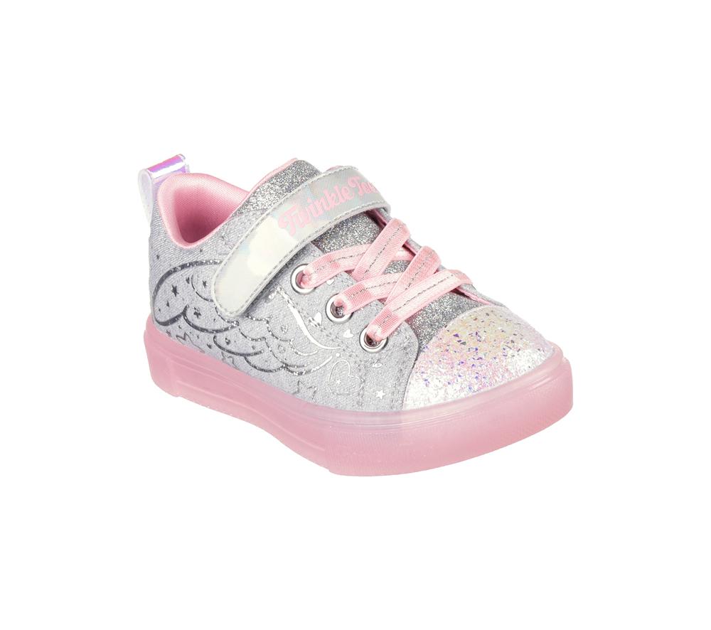 Girls's Skechers Twinkle Toes: Twinkle Sparks Ice - Heather Magic Light Up Sneakers Grey / Pink  USA |  1935-DSTVZ