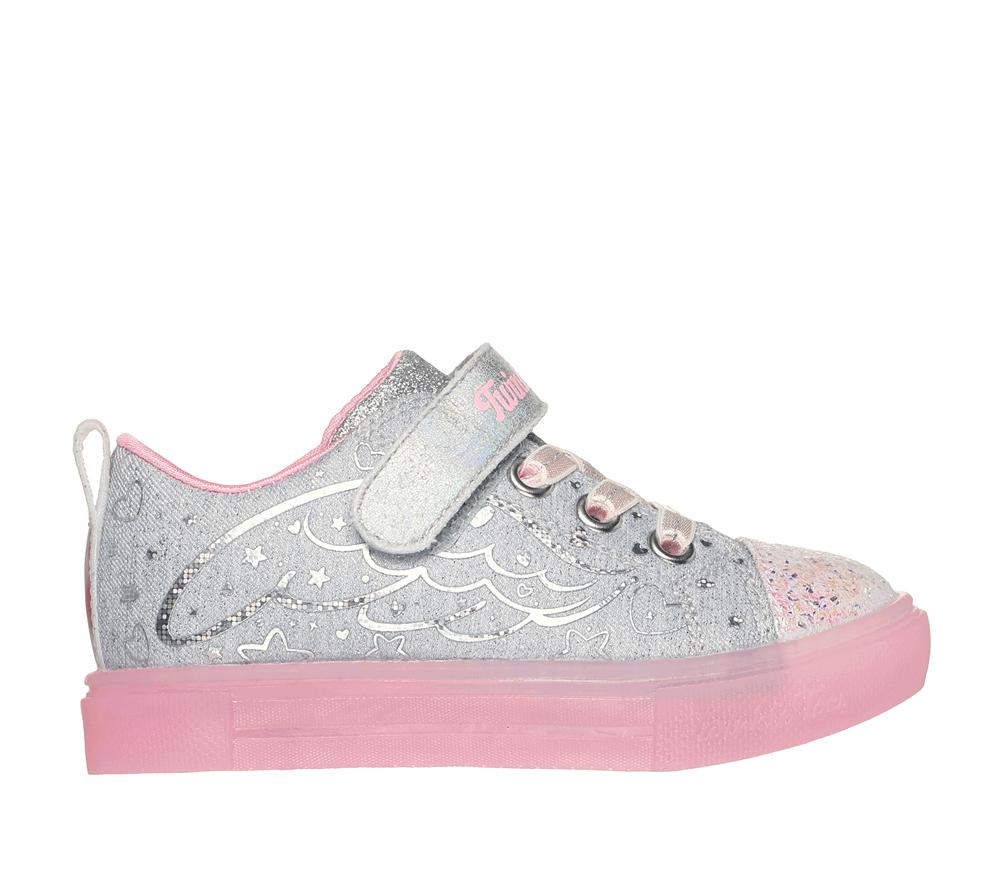 Girls\'s Skechers Twinkle Toes: Twinkle Sparks Ice - Heather Magic Light Up Sneakers Grey / Pink  USA |  1935-DSTVZ
