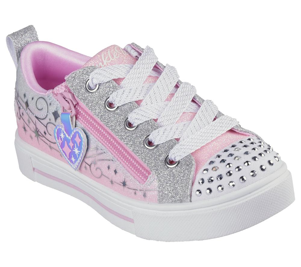Girls's Skechers Twinkle Toes: Twinkle Sparks - Magical Ombre Light Up Sneakers Pink / Silver  USA |  6295-WHNSY