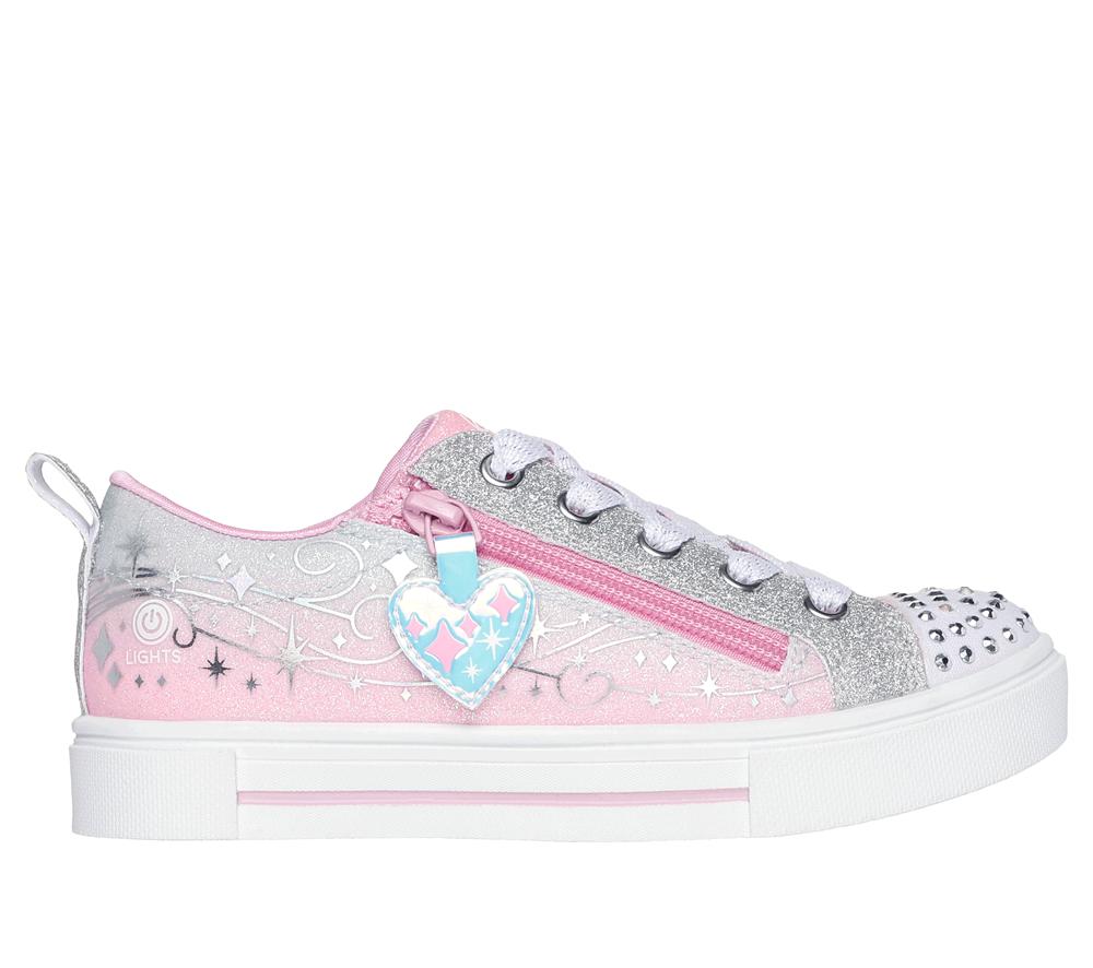 Girls\'s Skechers Twinkle Toes: Twinkle Sparks - Magical Ombre Light Up Sneakers Pink / Silver  USA |  6295-WHNSY
