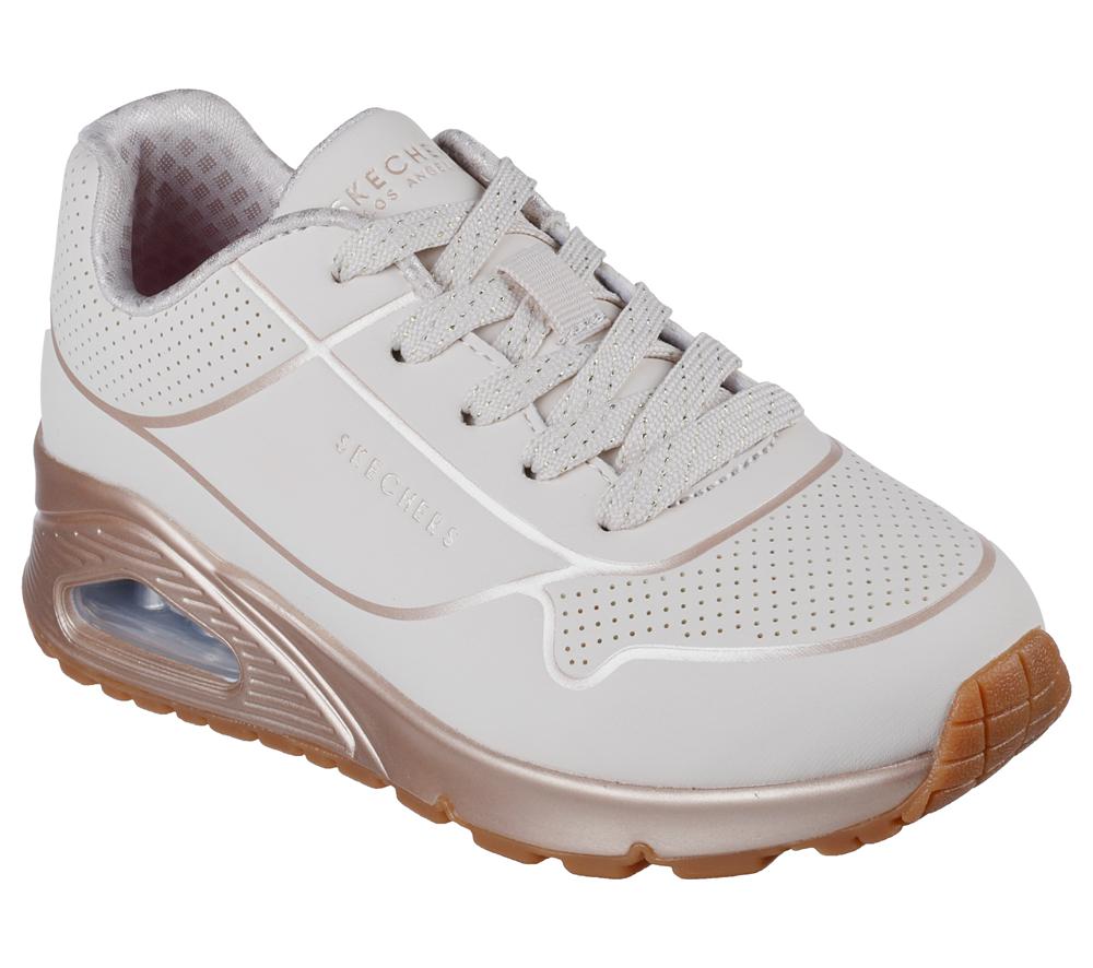 Girls's Skechers Uno Gen1 - Cool Heels Lace Up Shoes Natural White  USA |  4267-DKNSP