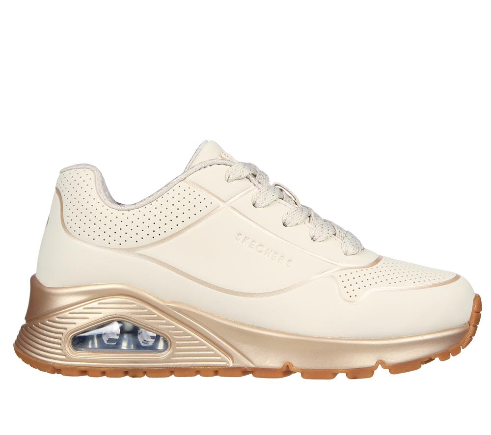 Girls\'s Skechers Uno Gen1 - Cool Heels Lace Up Shoes Natural White  USA |  4267-DKNSP
