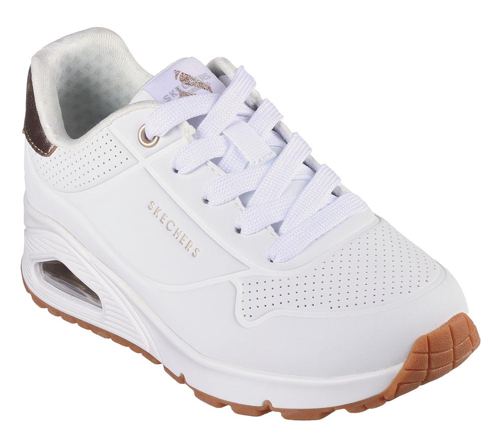 Girls's Skechers Uno Gen1 - Shimmer Away Lace Up Shoes White  USA |  6104-NUJOA