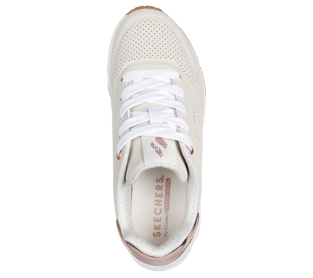 Girls's Skechers Uno Gen1 - Shimmer Away Lace Up Shoes Natural White  USA |  2718-OZFYR