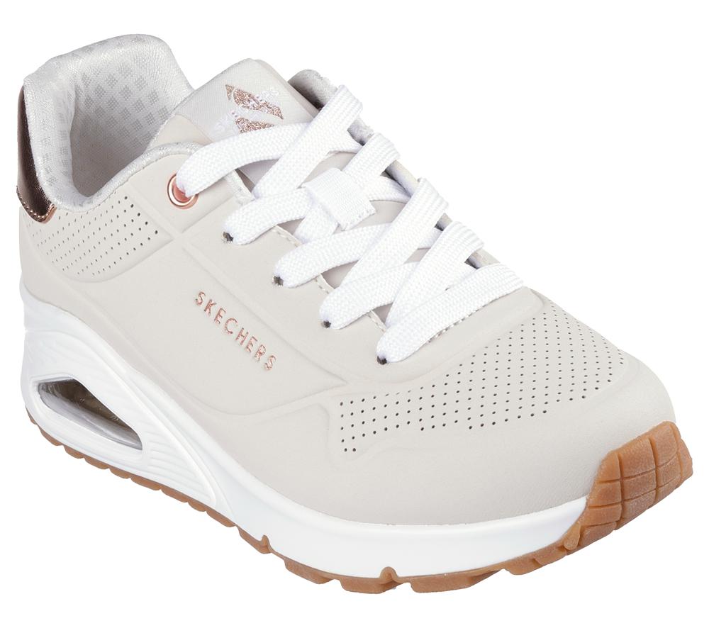 Girls's Skechers Uno Gen1 - Shimmer Away Lace Up Shoes Natural White  USA |  2718-OZFYR