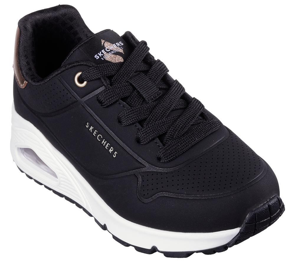 Girls's Skechers Uno Gen1 - Shimmer Away Lace Up Shoes Black  USA |  1564-QBUZC
