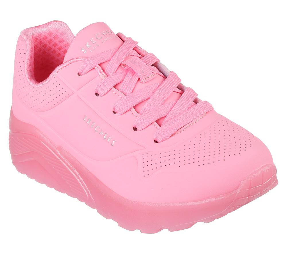Girls's Skechers Uno Ice Lace Up Shoes Neon Pink  USA |  4652-ICAQY