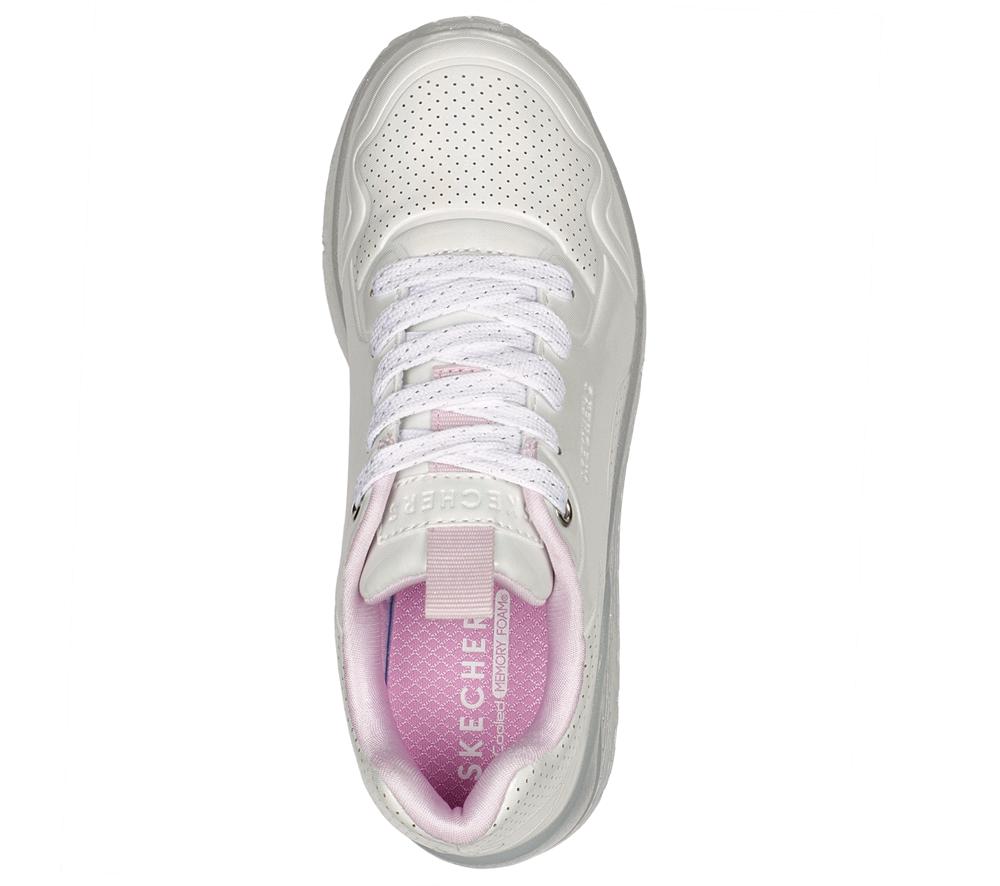 Girls's Skechers Uno Ice - Prism Luxe Lace Up Shoes White / Silver  USA |  0519-RPJSI