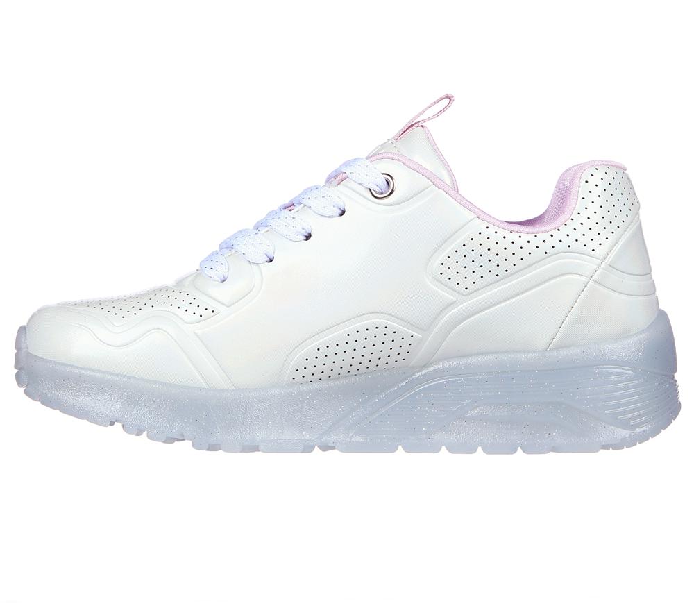 Girls's Skechers Uno Ice - Prism Luxe Lace Up Shoes White / Silver  USA |  0519-RPJSI