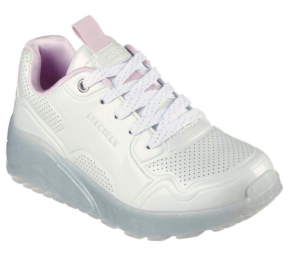 Girls's Skechers Uno Ice - Prism Luxe Lace Up Shoes White / Silver  USA |  0519-RPJSI