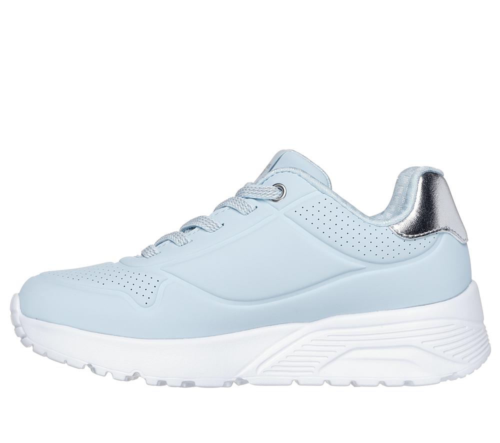 Girls's Skechers Uno Lite Lace Up Shoes Light Blue / Silver  USA |  1784-SWREQ