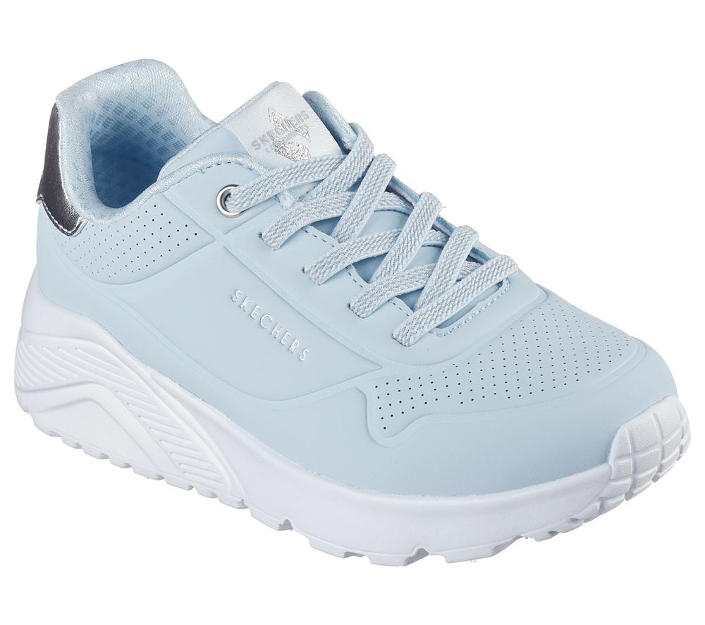 Girls's Skechers Uno Lite Lace Up Shoes Light Blue / Silver  USA |  1784-SWREQ