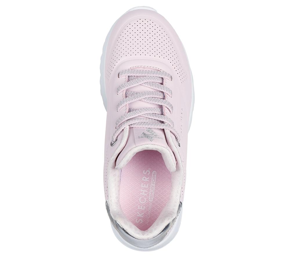 Girls's Skechers Uno Lite Lace Up Shoes Pink / Silver  USA |  9043-LYBDG