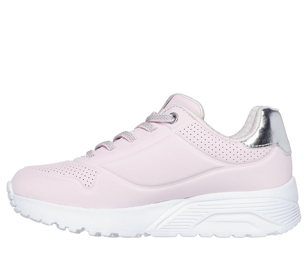 Girls's Skechers Uno Lite Lace Up Shoes Pink / Silver  USA |  9043-LYBDG