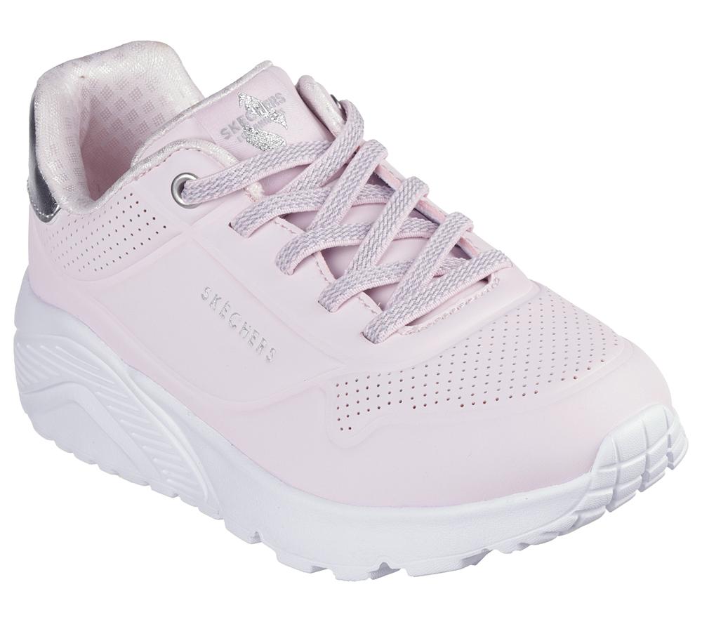 Girls's Skechers Uno Lite Lace Up Shoes Pink / Silver  USA |  9043-LYBDG