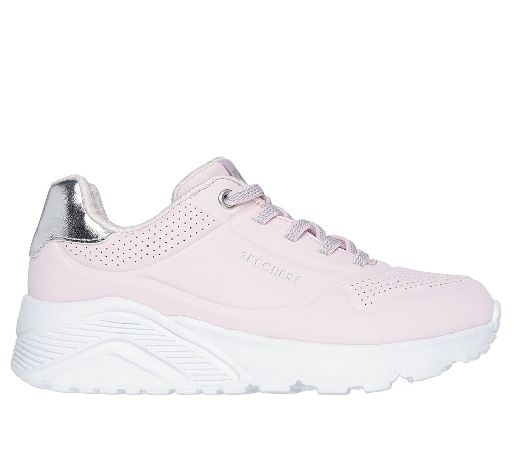 Girls\'s Skechers Uno Lite Lace Up Shoes Pink / Silver  USA |  9043-LYBDG
