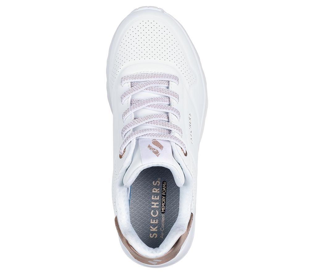 Girls's Skechers Uno Lite Lace Up Shoes White  USA |  8274-KYJVR