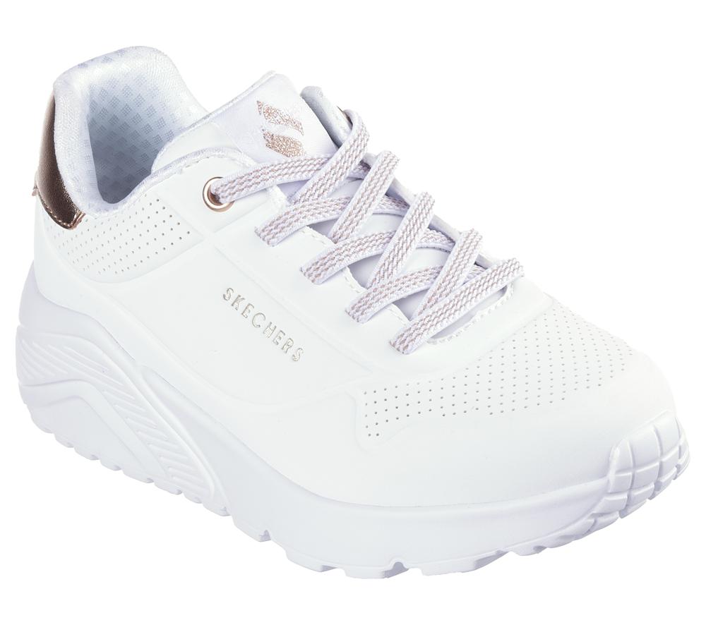 Girls's Skechers Uno Lite Lace Up Shoes White  USA |  8274-KYJVR