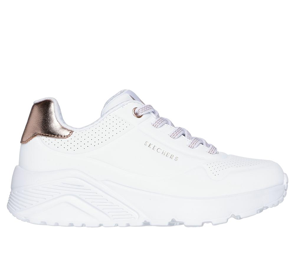 Girls\'s Skechers Uno Lite Lace Up Shoes White  USA |  8274-KYJVR