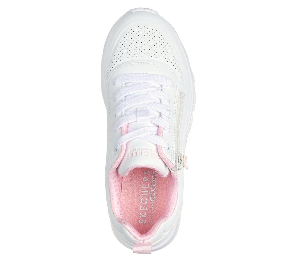 Girls's Skechers Uno Lite - Easy Zip Lace Up Shoes White  USA |  7815-VDWNJ