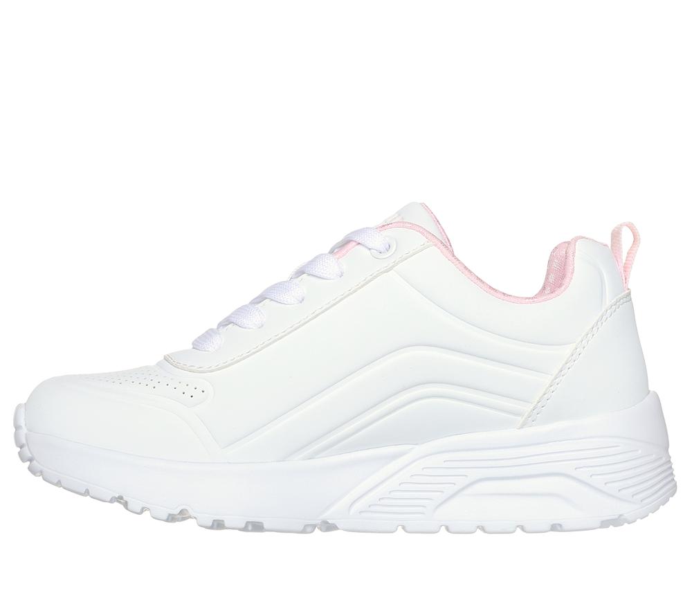 Girls's Skechers Uno Lite - Easy Zip Lace Up Shoes White  USA |  7815-VDWNJ