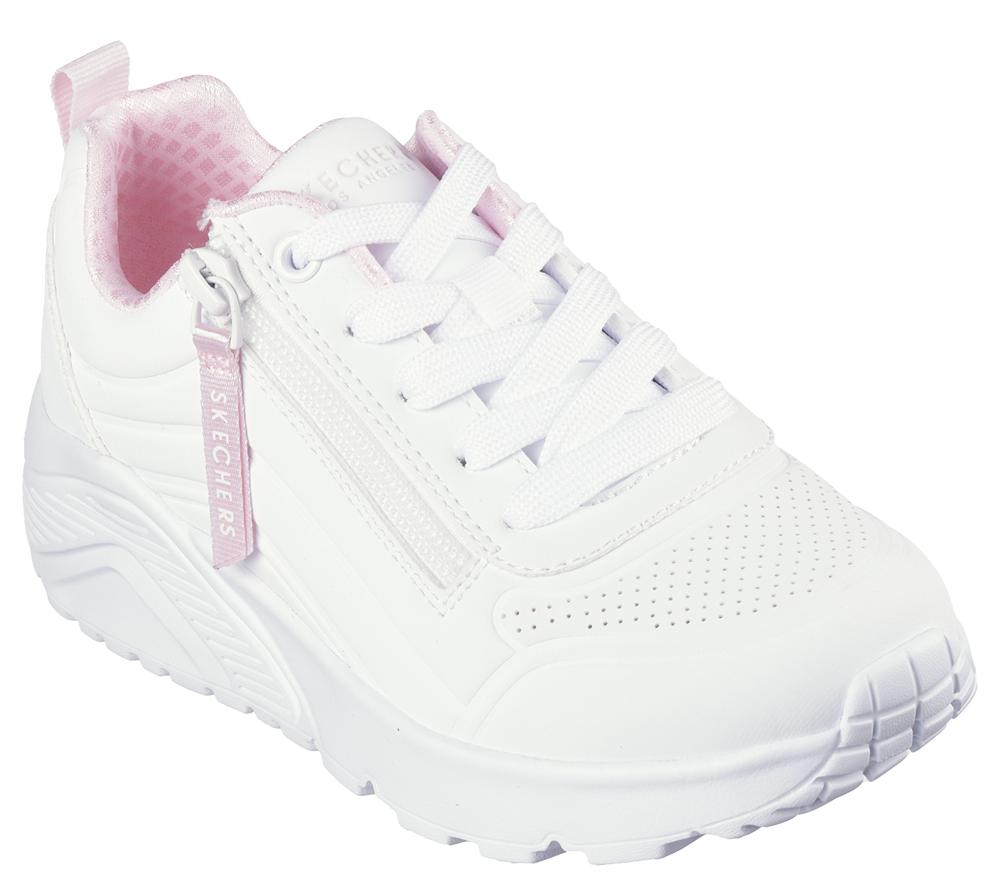 Girls's Skechers Uno Lite - Easy Zip Lace Up Shoes White  USA |  7815-VDWNJ