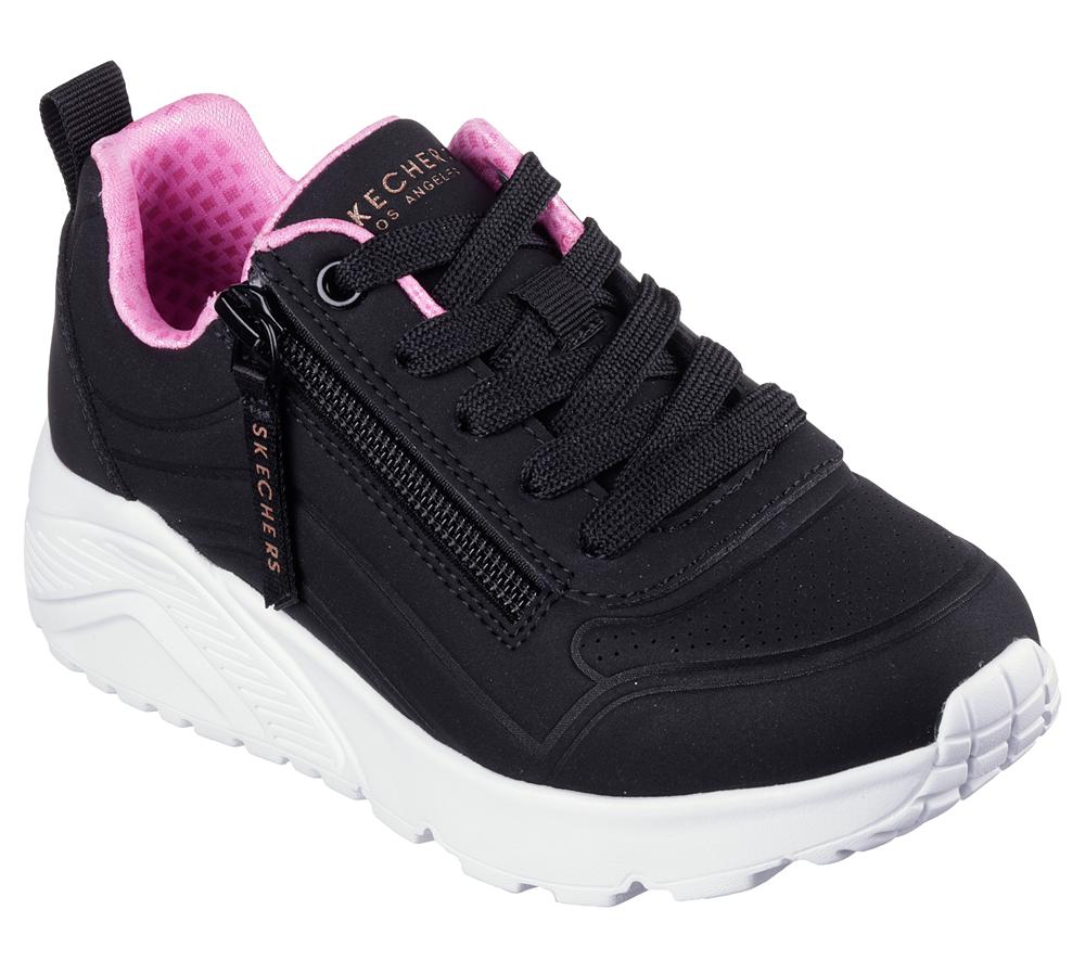 Girls's Skechers Uno Lite - Easy Zip Sneakers Black / Rose Gold  USA |  3842-TPNRJ