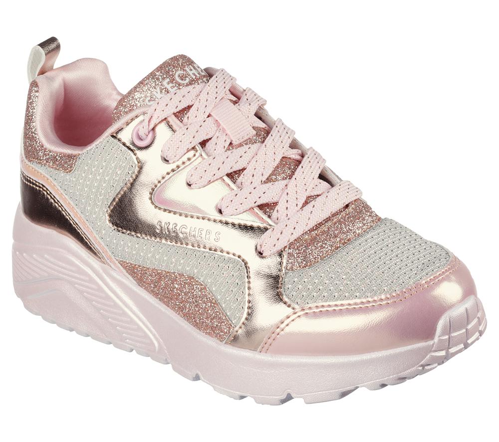 Girls's Skechers Uno Lite - Metallic Steps Lace Up Shoes Rosegold  USA |  7324-JSCFT