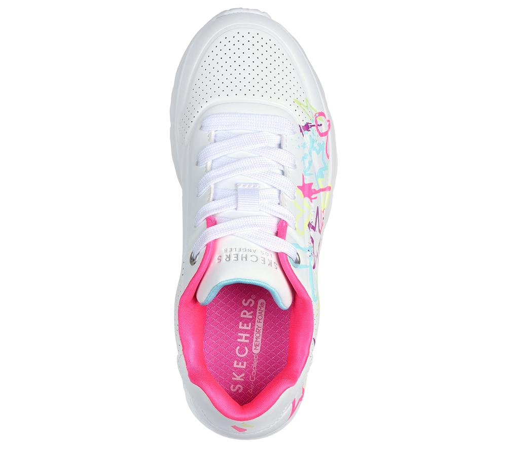 Girls's Skechers Uno Lite - My Drip Lace Up Shoes White / Multicolor  USA |  0319-NGUHD