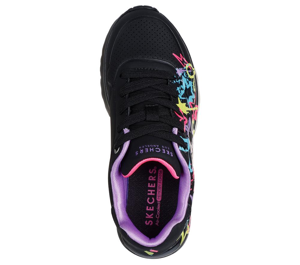 Girls's Skechers Uno Lite - My Drip Lace Up Shoes Black / Multicolor  USA |  0325-XMSNK
