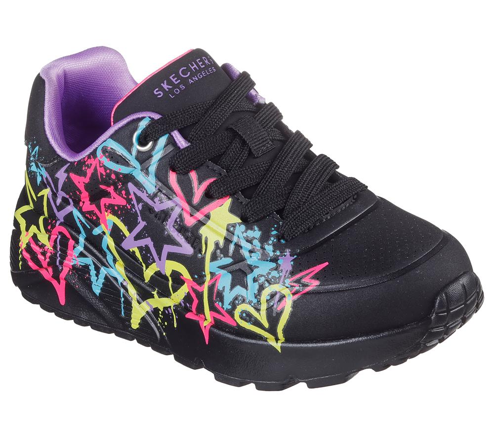 Girls's Skechers Uno Lite - My Drip Lace Up Shoes Black / Multicolor  USA |  0325-XMSNK