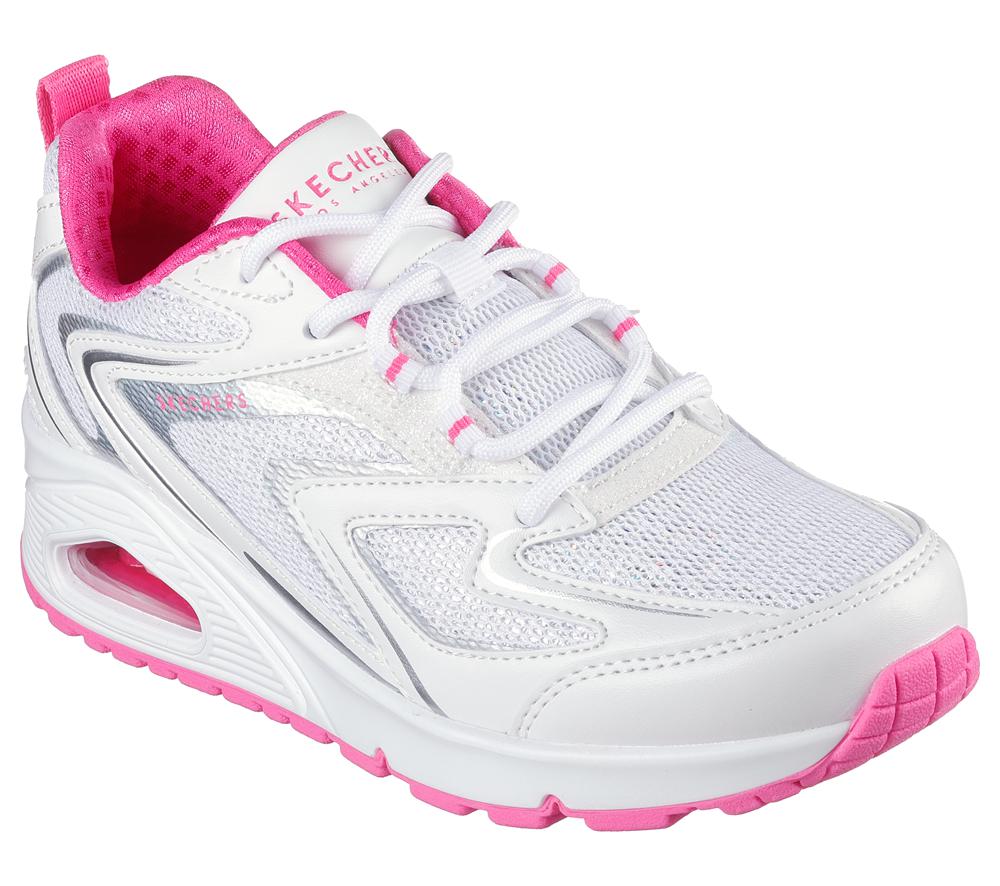 Girls's Skechers Uno - So Wavy Lace Up Shoes White / Pink  USA |  4389-DRITK