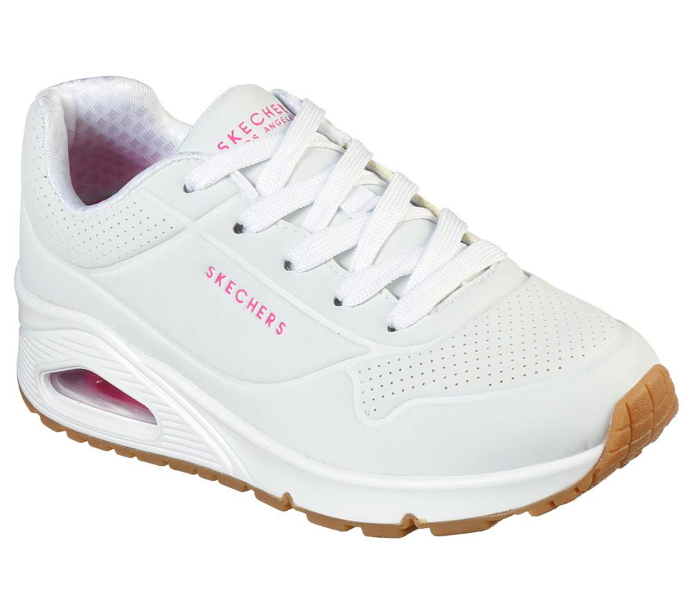 Girls's Skechers Uno - Stand on Air Lace Up Shoes White / Hot Pink  USA |  3425-KTALZ
