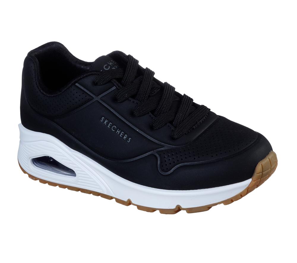 Girls's Skechers Uno - Stand on Air Lace Up Shoes Black  USA |  7410-QUIBL