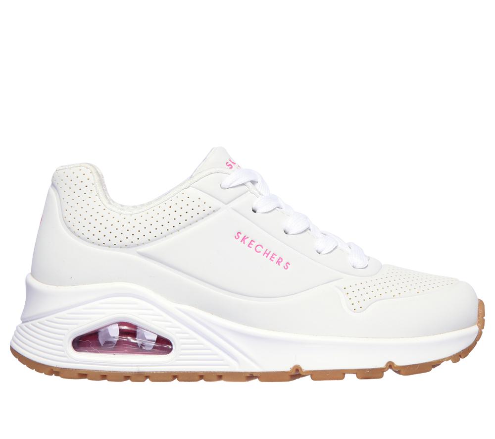 Girls\'s Skechers Uno - Stand on Air Sneakers White / Hot Pink  USA |  2471-ZKMTF