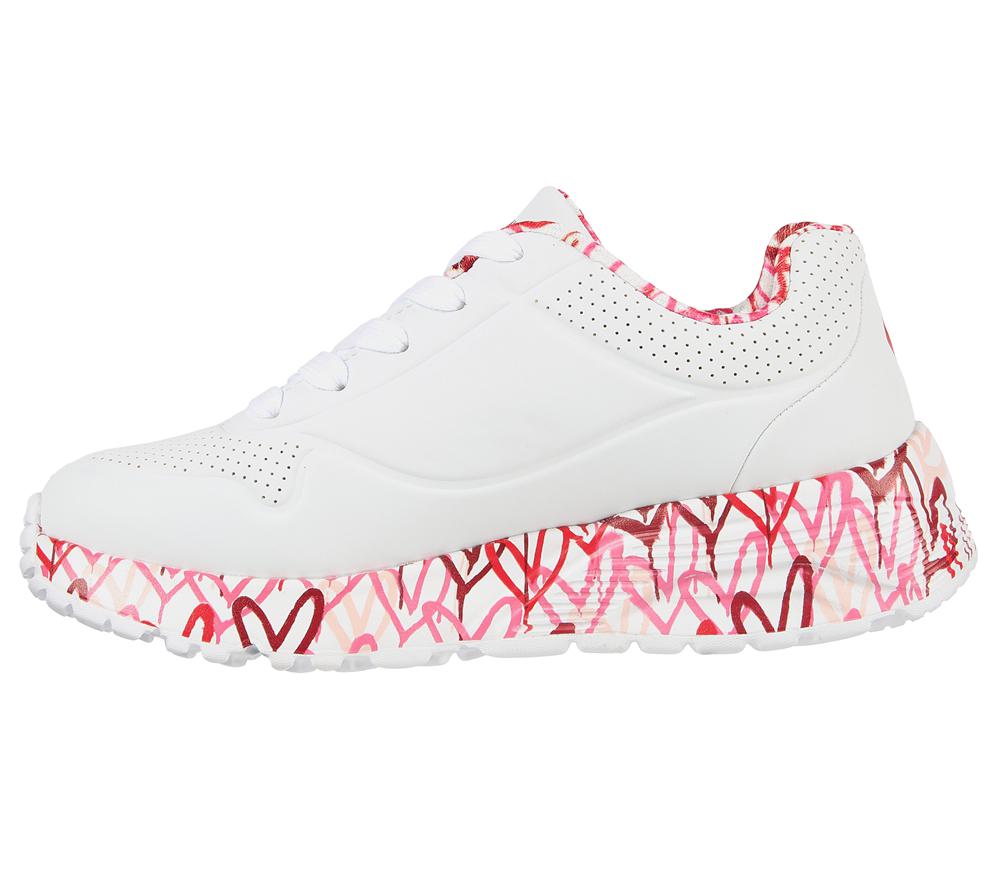 Girls's Skechers x JGoldcrown: Uno Lite - Lovely Luv Sneakers White / Red / Pink  USA |  5069-ASQTY