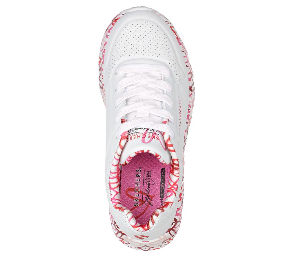 Girls's Skechers x JGoldcrown: Uno Lite - Lovely Luv Lace Up Shoes White / Red / Pink  USA |  0562-XYWZO