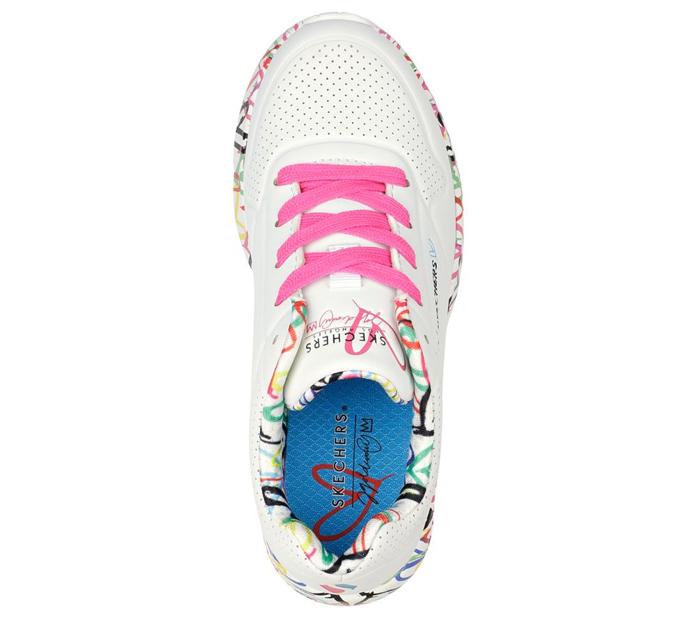 Girls's Skechers x JGoldcrown: Uno Lite - Lovely Luv Lace Up Shoes White / Multicolor  USA |  0329-NVYUW