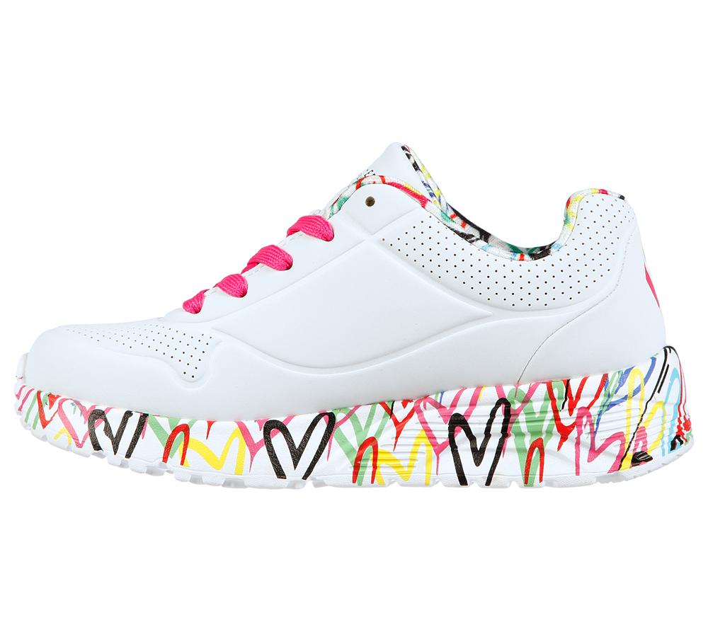 Girls's Skechers x JGoldcrown: Uno Lite - Lovely Luv Lace Up Shoes White / Multicolor  USA |  0329-NVYUW