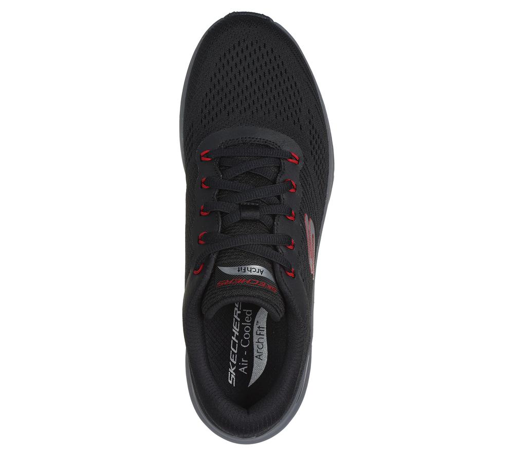 Men Skechers Arch Fit 2.0 Lace Up Black / Red  USA |  3014-TQMDN