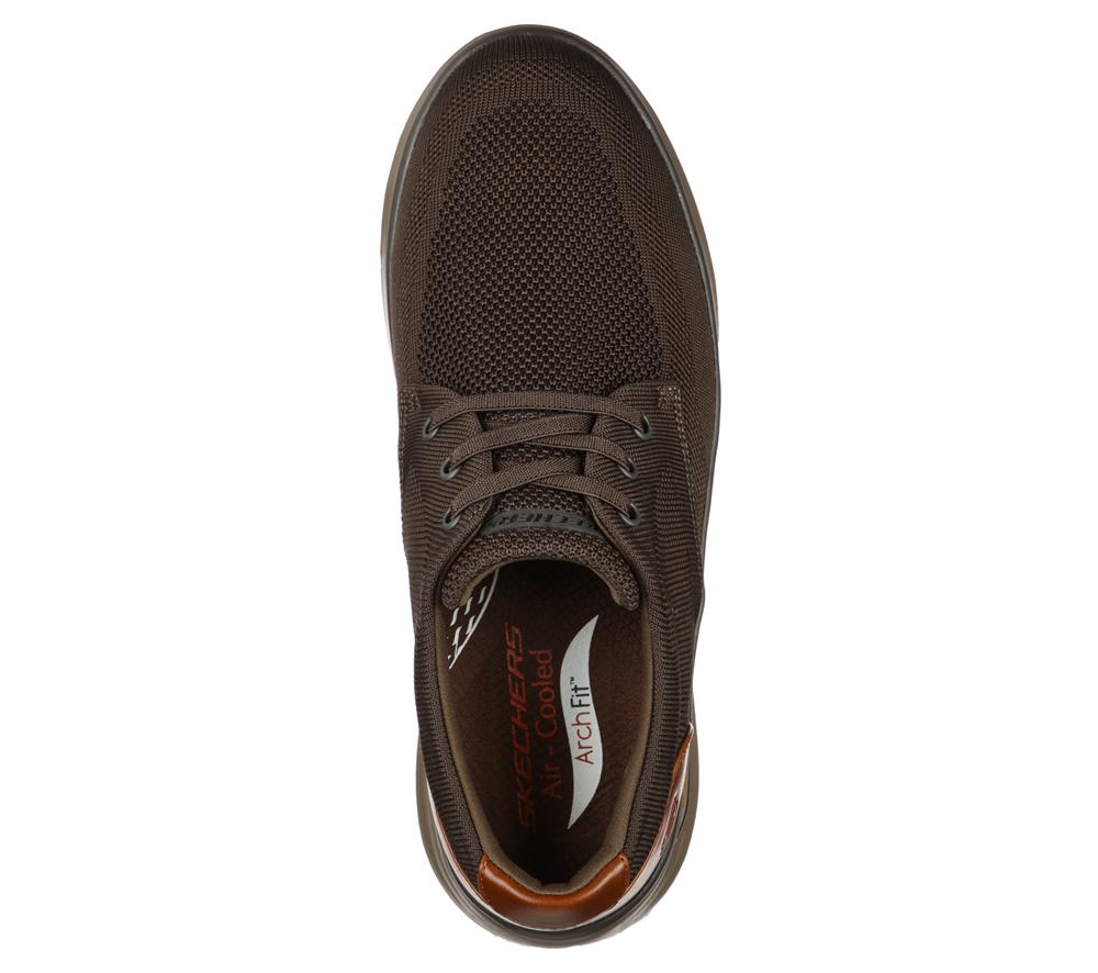 Men Skechers Arch Fit Darlo - Weedon Smart Shoes Olive / Brown  USA |  4136-XKIHD