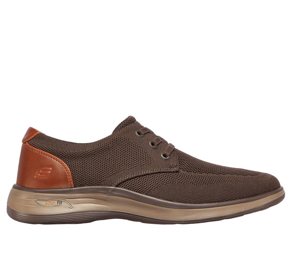 Men Skechers Arch Fit Darlo - Weedon Smart Shoes Olive / Brown  USA |  4136-XKIHD