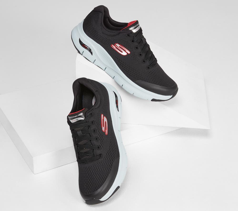 Men Skechers Arch Fit Lace Up Black / Red  USA |  5183-YFMTA