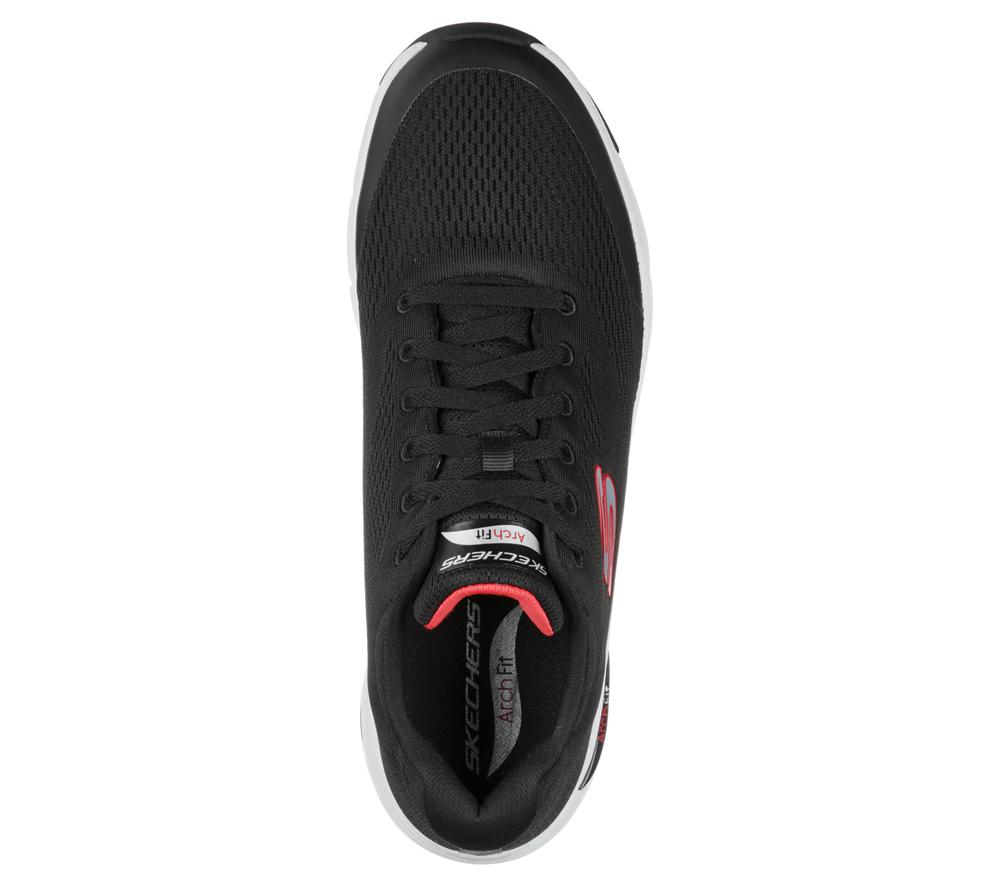 Men Skechers Arch Fit Lace Up Black / Red  USA |  5183-YFMTA