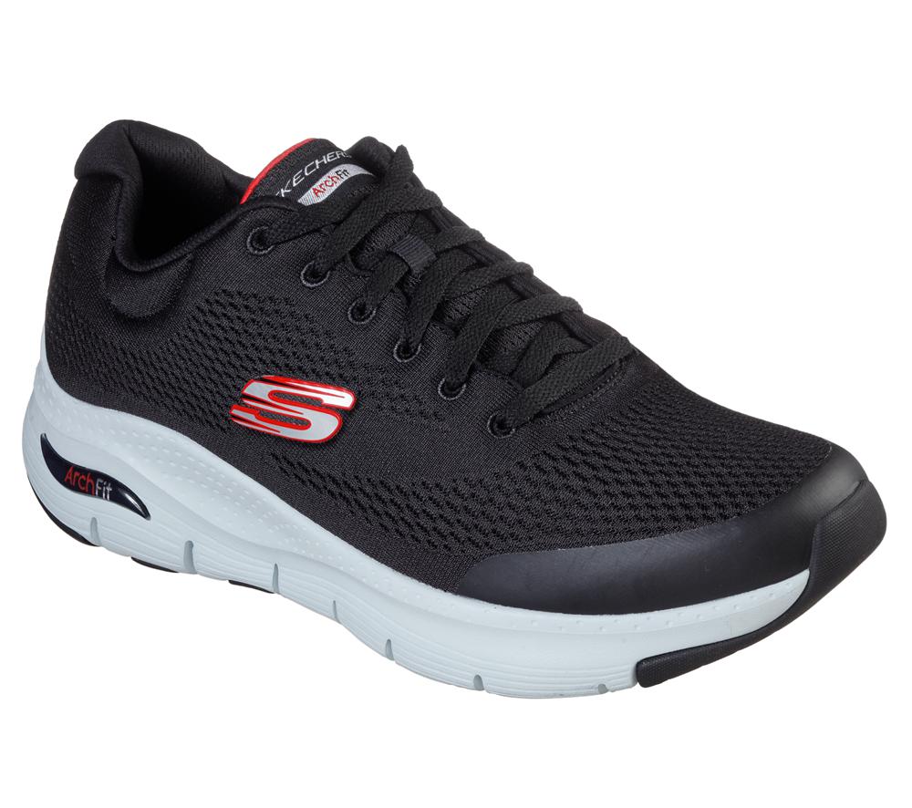 Men Skechers Arch Fit Lace Up Black / Red  USA |  5183-YFMTA